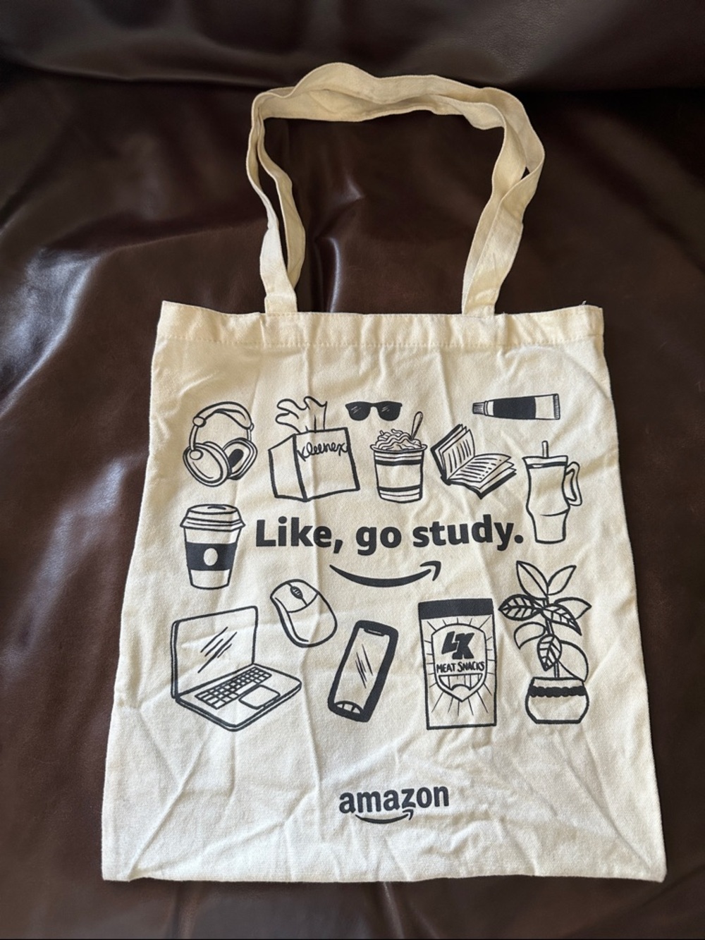 Like, go study. Amazon Canvas Tote Bag Cream and Black